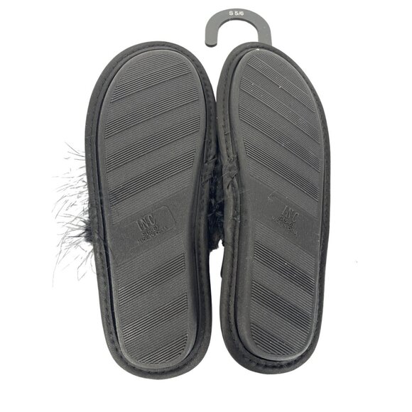 INC International Concepts Black Feather Faux Fur Slippers Womens Size 5-6 - Picture 9 of 12